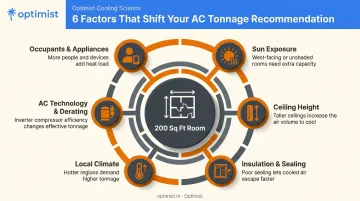 Six key factors affecting AC tonnage selection for a 200 sq ft room