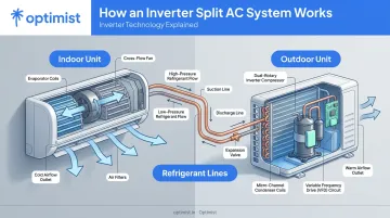 Inverter split AC diagram showing indoor unit outdoor unit and refrigerant lines