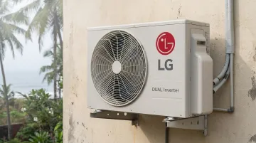 LG split AC outdoor unit with Ocean Black Gold Fin corrosion protection coating