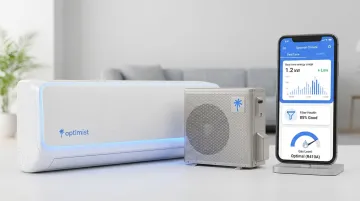 Optimist AC unit interface showing energy tracking and gas level indicator