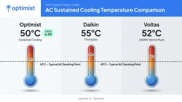 High-ambient cooling temperature comparison of Optimist Daikin and Voltas ACs