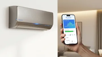 Optimist 1.4 ton split AC indoor unit with app interface and gas level indicator