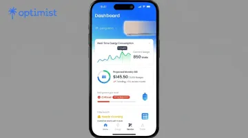 Optimist app dashboard showing energy tracking and filter health monitoring
