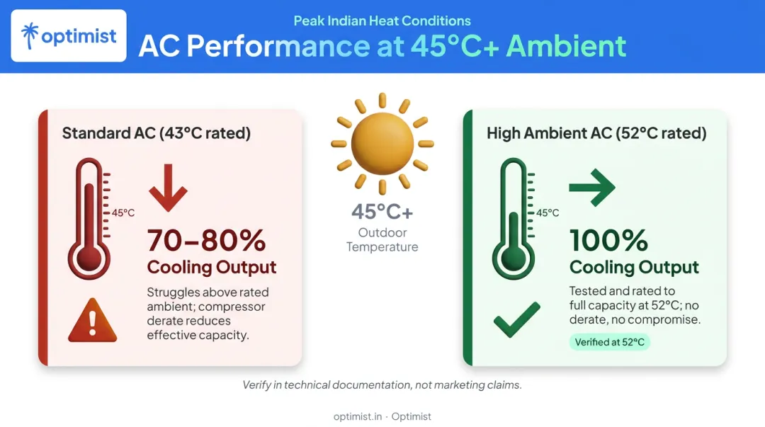 AC ambient temperature rating performance comparison standard versus 52 degree rated units