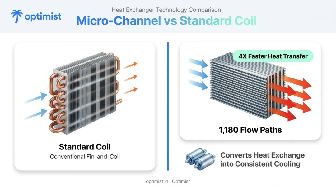 Micro-channel heat exchanger versus conventional fin-and-tube coil heat transfer comparison