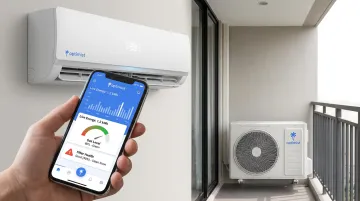 Optimist India's Real AC indoor unit with smart app dashboard interface