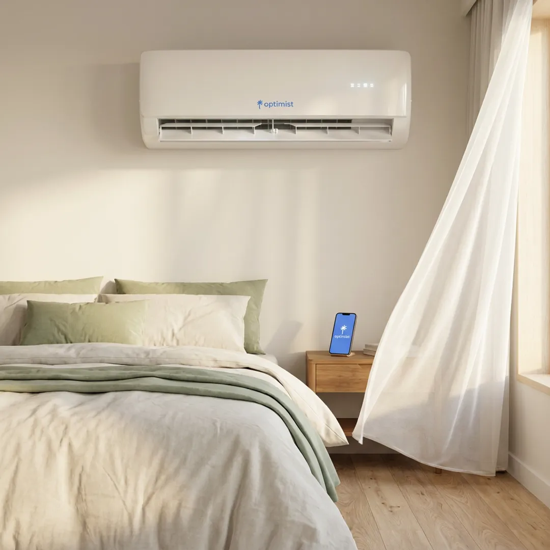 Residential bedroom with inverter split AC cooling