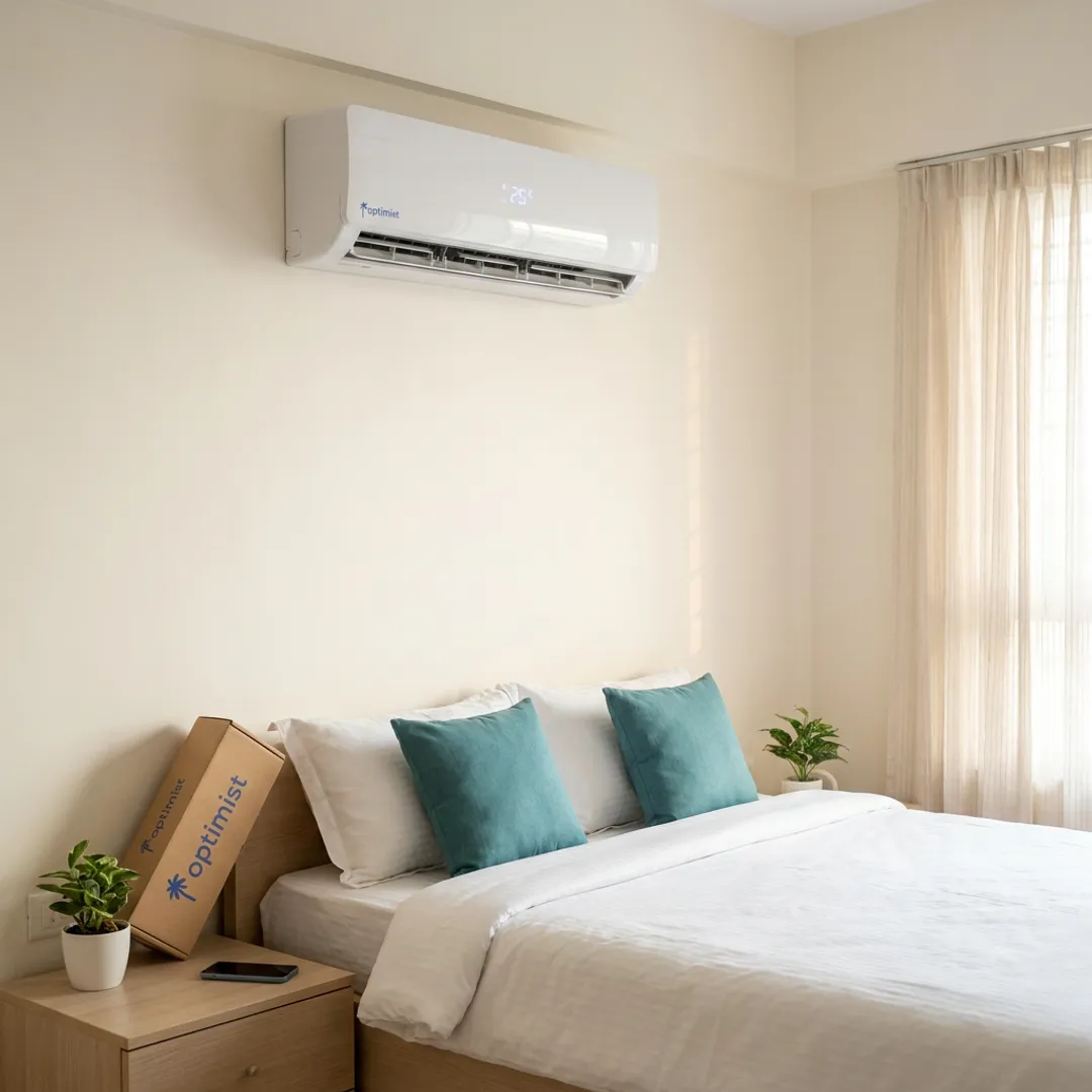 Residential bedroom with inverter split AC installed