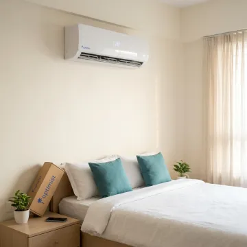 Residential bedroom with inverter split AC installed