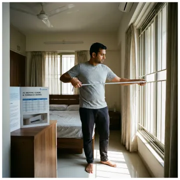 Person measuring a room for AC sizing