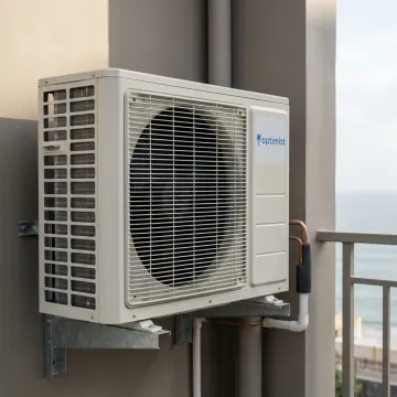 Split AC outdoor unit installed in a coastal home