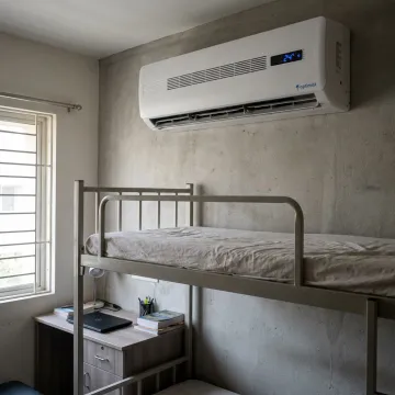 Split AC installed in a hostel or PG room