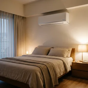 Split AC installed in a residential bedroom