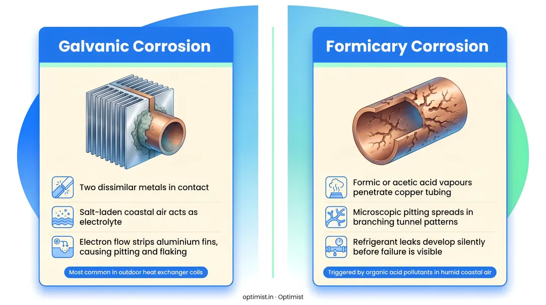 Two types of coastal AC corrosion galvanic and formicary mechanisms explained