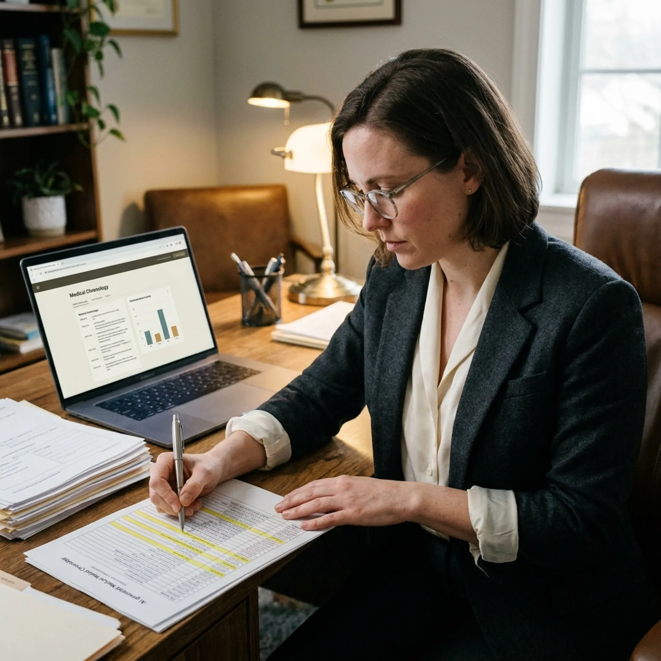 AI-generated medical chronology and highlighted treatment records prepared for legal review