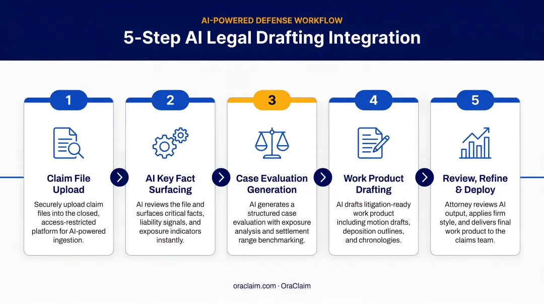 Five-step AI legal drafting workflow integration process for defense teams