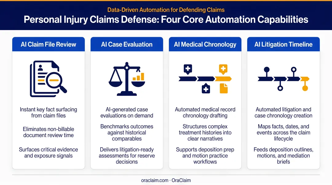 Four core defense automation capabilities for personal injury claims management