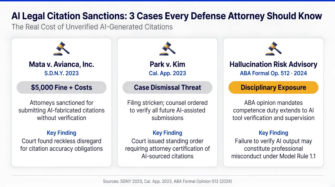 Three AI legal citation sanction cases comparison with penalties and outcomes