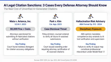 Three AI legal citation sanction cases comparison with penalties and outcomes