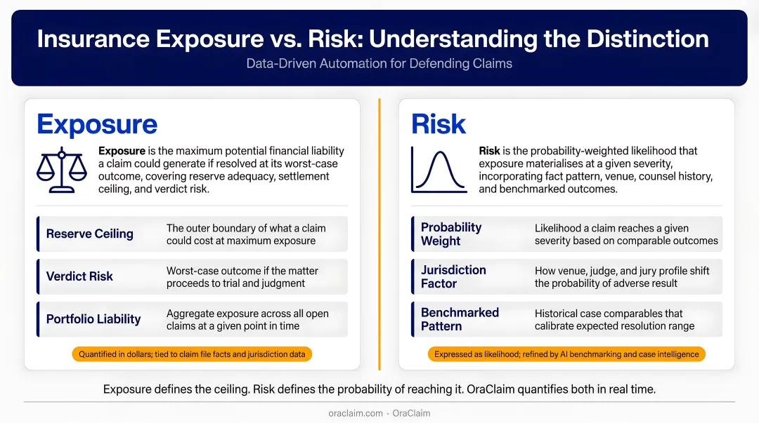 Insurance exposure versus risk side-by-side conceptual comparison infographic