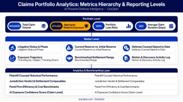 Defense claims portfolio analytics dashboard metrics hierarchy and reporting levels infographic