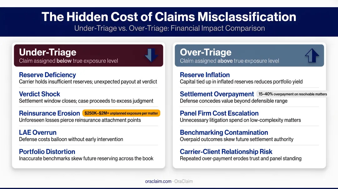 Cost of claims misclassification under-triage versus over-triage financial impact comparison