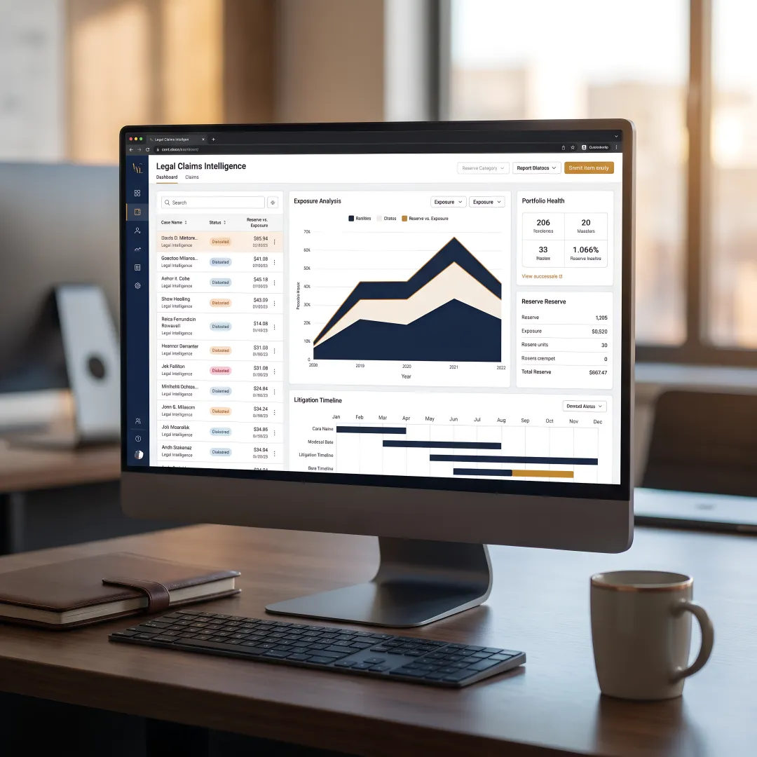Claims intelligence software dashboard for legal and insurance teams