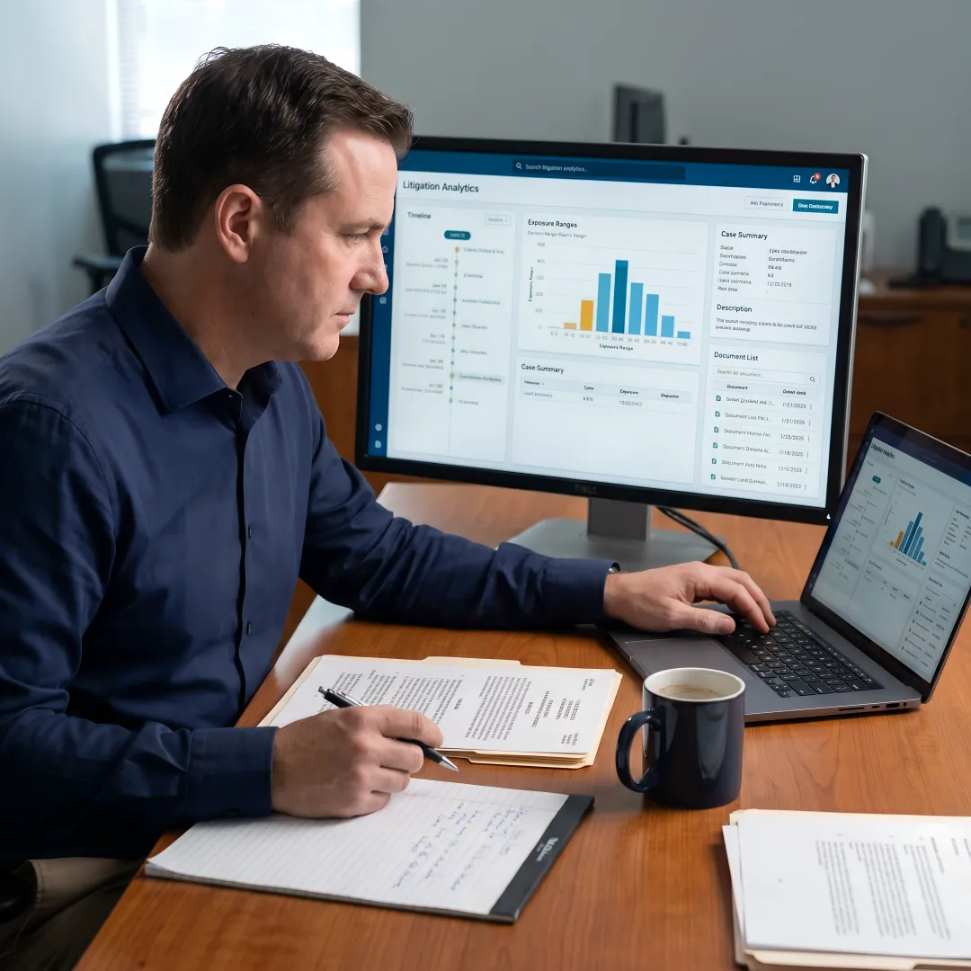 AI claims software dashboard for insurance defense teams