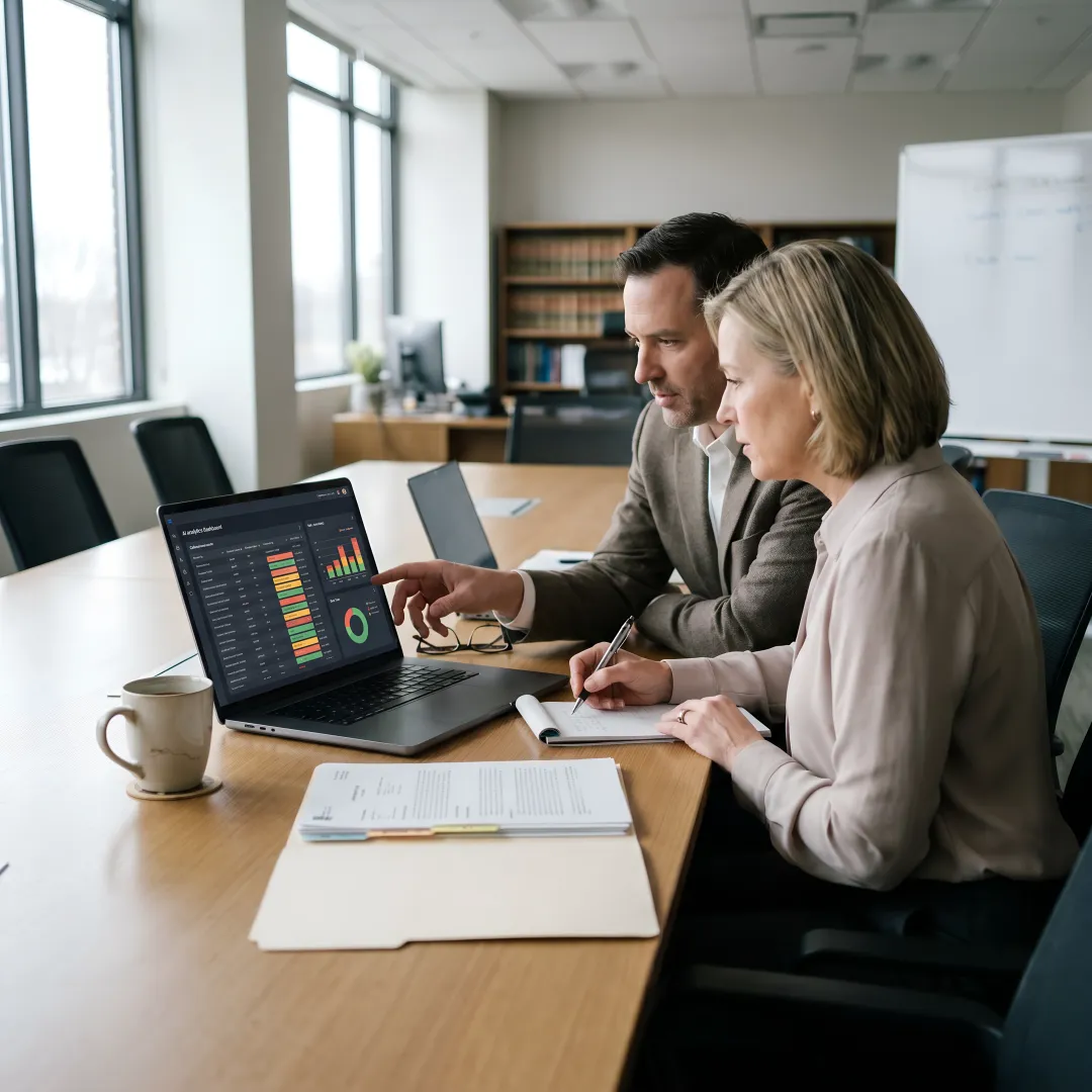 Claims team using AI software for insurance defense analysis