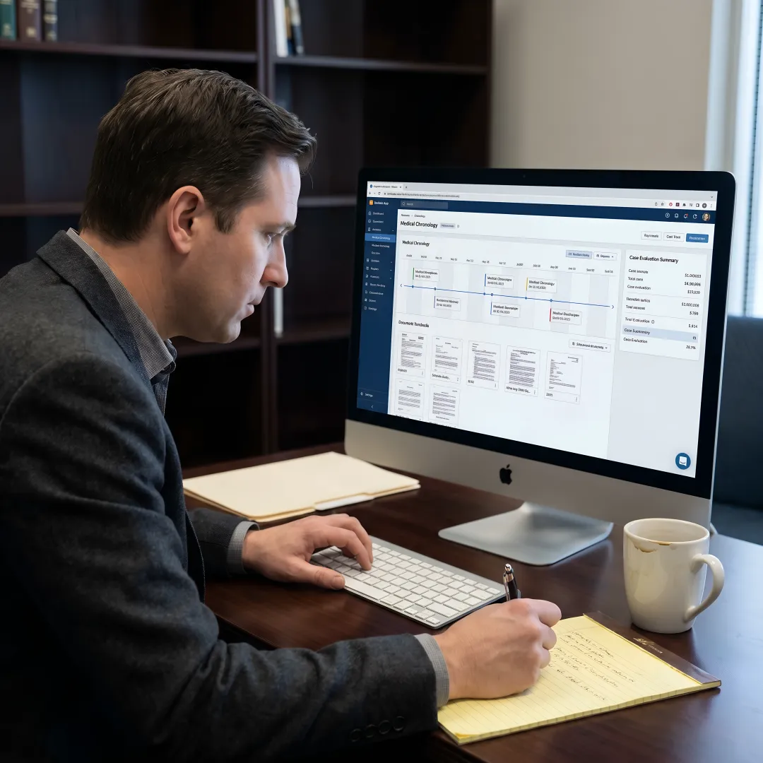 AI medical documentation review dashboard for legal claims