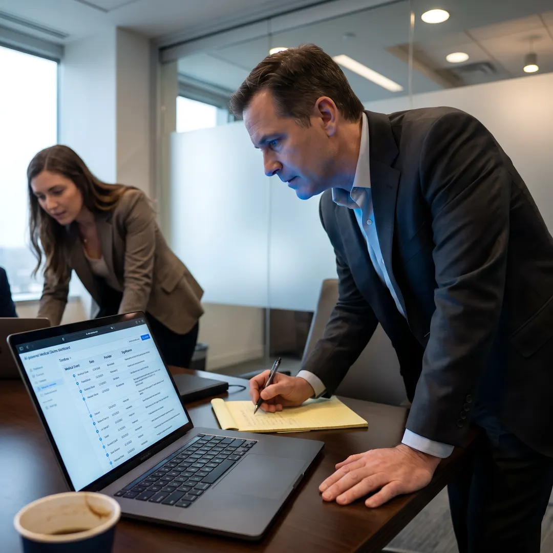 Legal team reviewing AI medical chronology