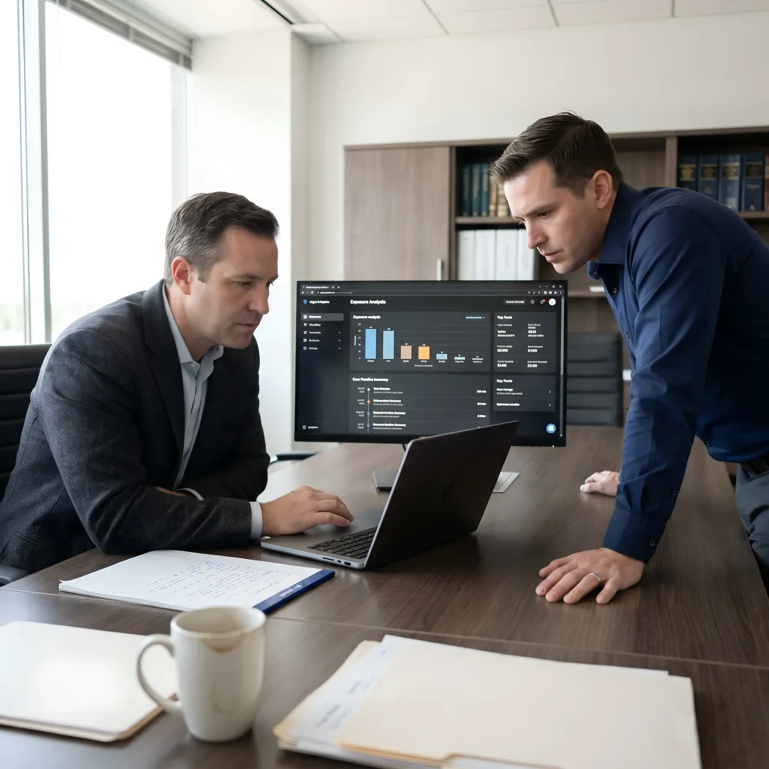Defense team reviewing AI-generated legal insights