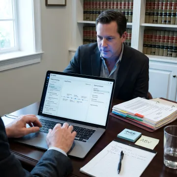 Attorney reviewing AI-organized claim documents