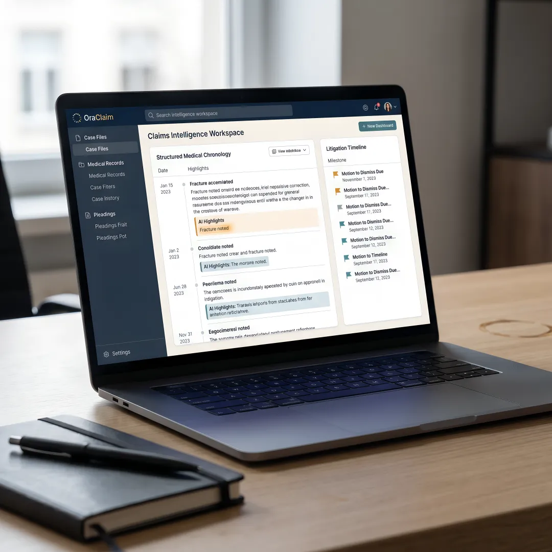 Claims intelligence workspace with organized legal files