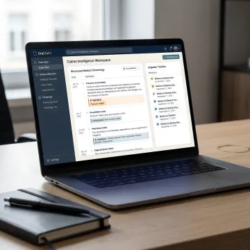 Claims intelligence workspace with organized legal files
