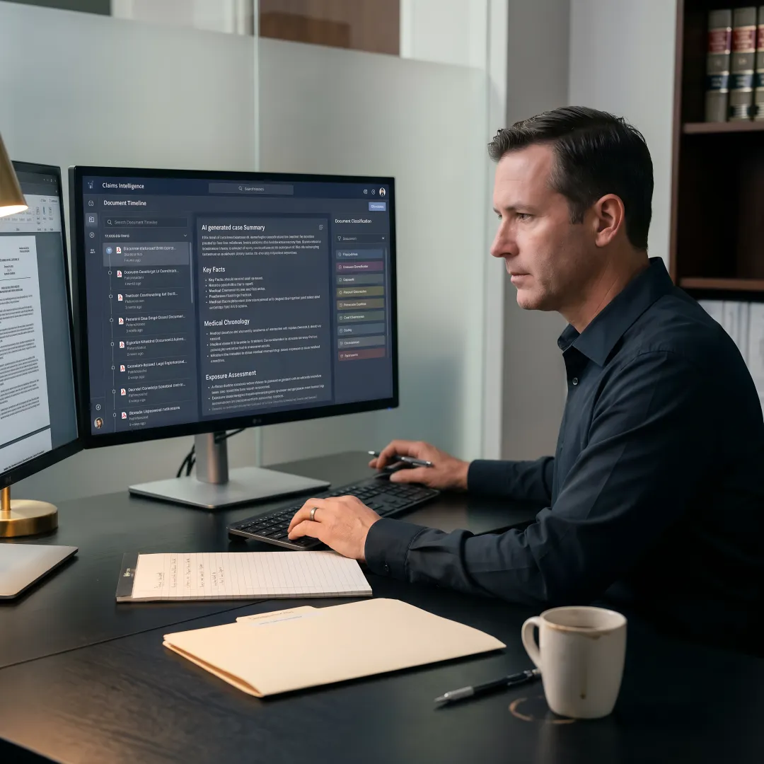 Secure claims software workspace with records and case summaries