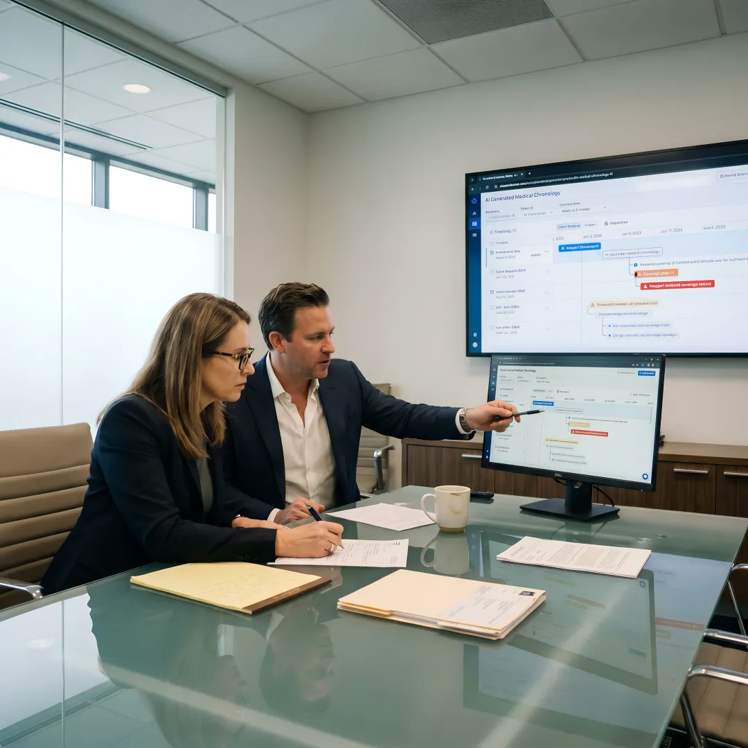 Claims team reviewing AI medical record insights