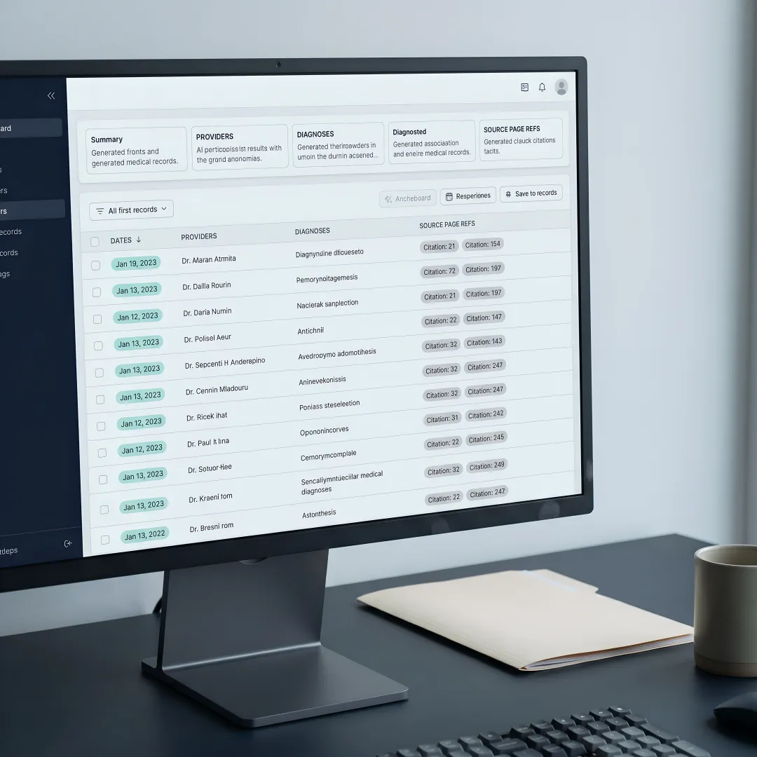 Medical chronology software organizing legal claim records