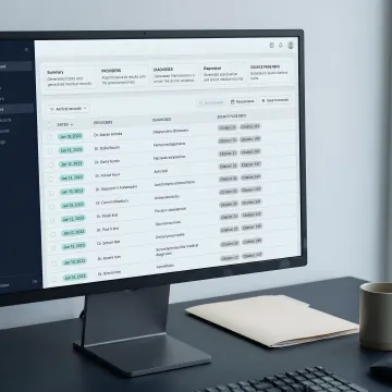 Medical chronology software organizing legal claim records