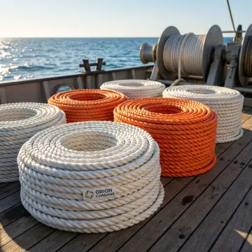 Commercial fishing vessel with longline and trap line rope equipment on deck