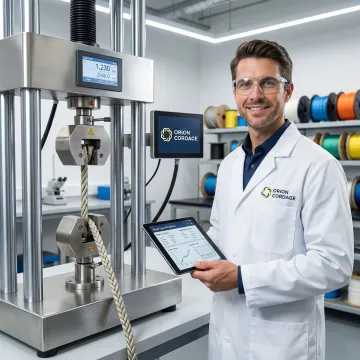 Quality control testing of custom marine rope showing break strength analysis