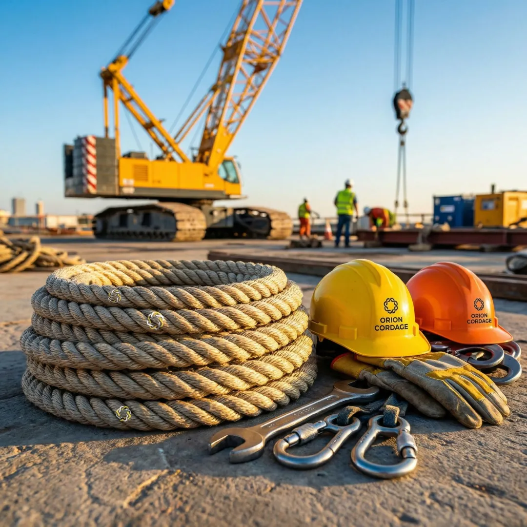 Heavy-duty rigging rope coiled on construction site