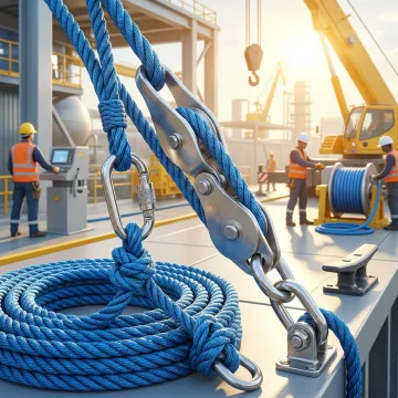 Heavy-duty industrial rope and rigging equipment being used in professional application