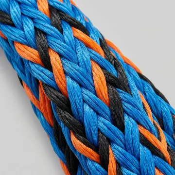 Close-up of high-strength synthetic winch line showing braided construction and fiber detail