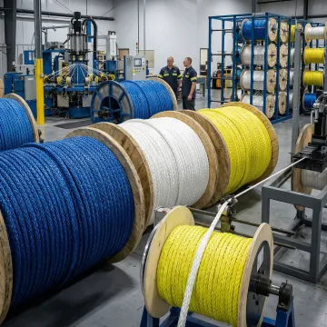 Custom OEM marine ropes being manufactured on industrial equipment for marine brands