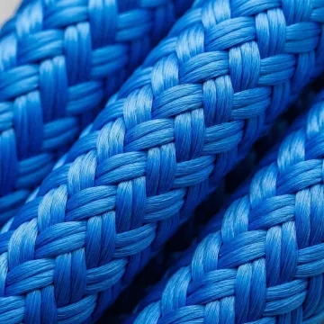 Close-up of braided HMPE Dyneema rope showing high-tech fiber construction and durability