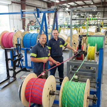 Manufacturing facility producing custom colored rope with quality control