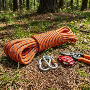 Close-up of professional arborist rope showing durable construction and quality materials