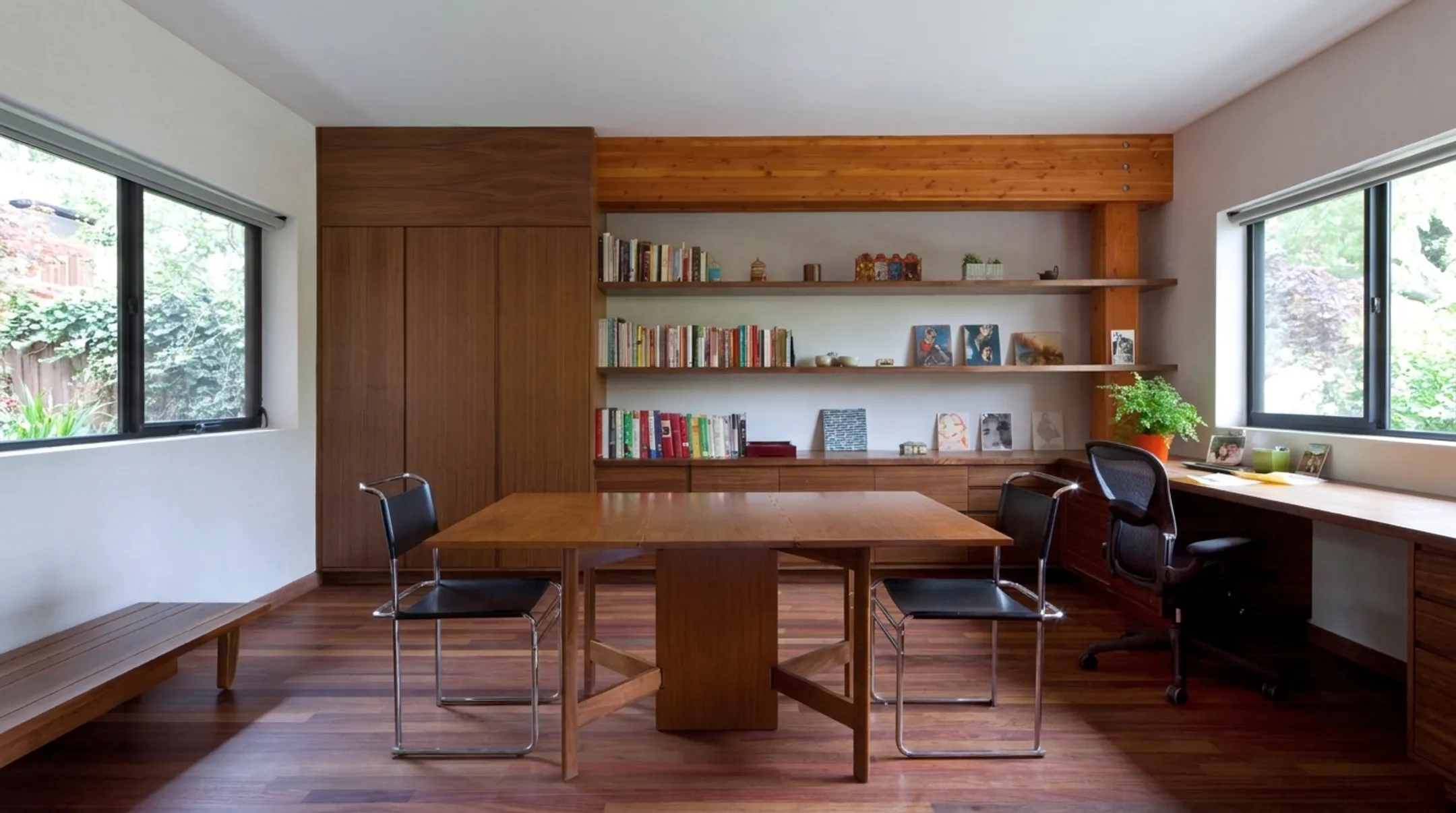 Campbell Drive hallway built-in cabinetry and compact desk nook