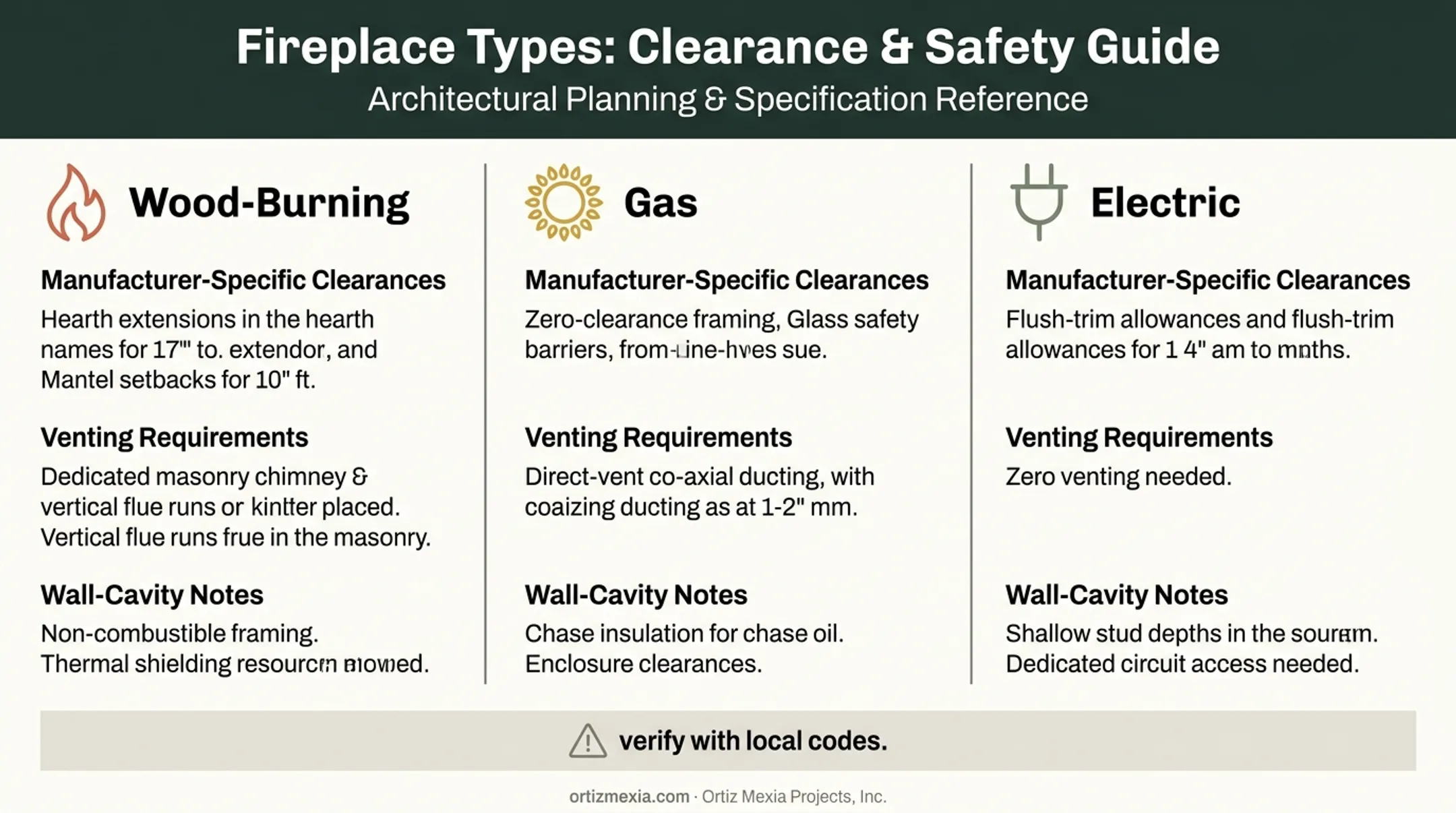 Wood-burning gas and electric fireplace clearance comparison chart